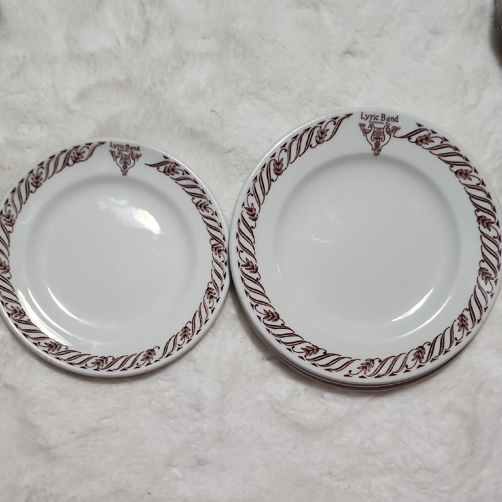 White and Brown Plate Set. VINTAGE Mayer China. 4 Saucer Plates.
